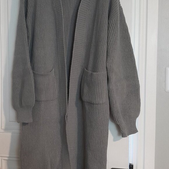 Medium Gray Color - Long Open Coat/Sweater Cardigan (L)  (NWOT) - Picture 3 of 3